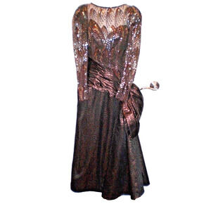 VTG 80s MIGNON ANNE MARIE GABALIS METALLIC SEQUINED GOWN DRESS BROWN RETRO GLA~6